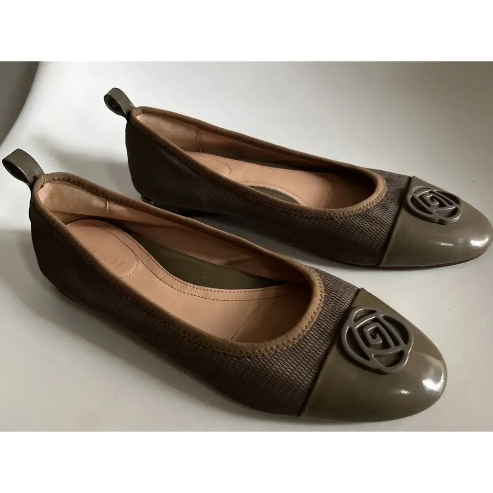 Taryn Rose Paige Ballet Flats Womens 8.5B Taupe Brown Two Tone Cap Toe